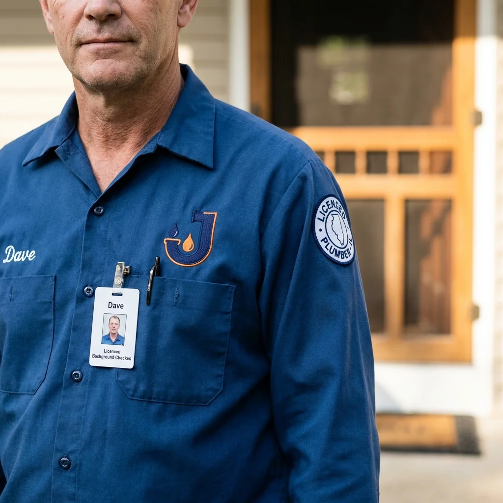 Licensed plumber showing ID badge in Dauphin Island, AL