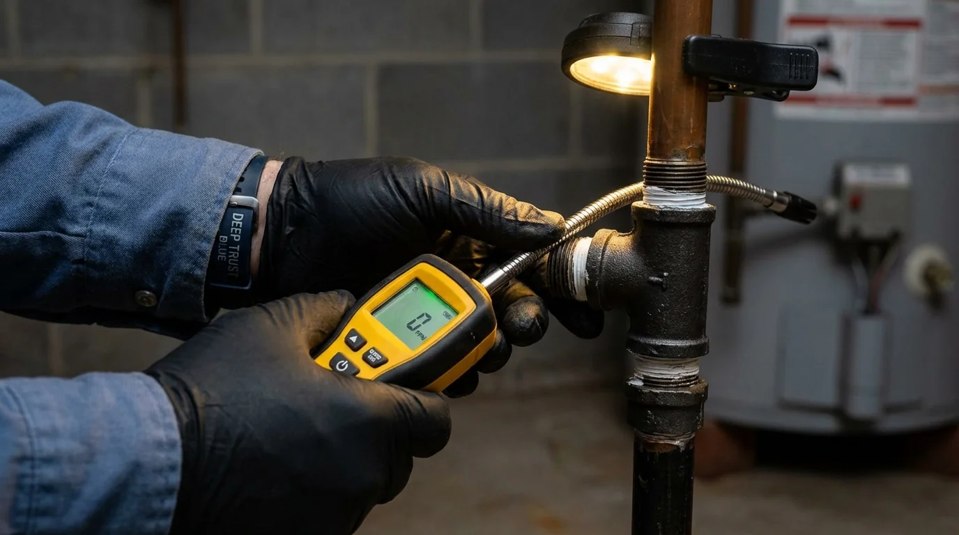Gas leak detection with electronic sniffer by Johns Plumbing LLC in Dauphin Island